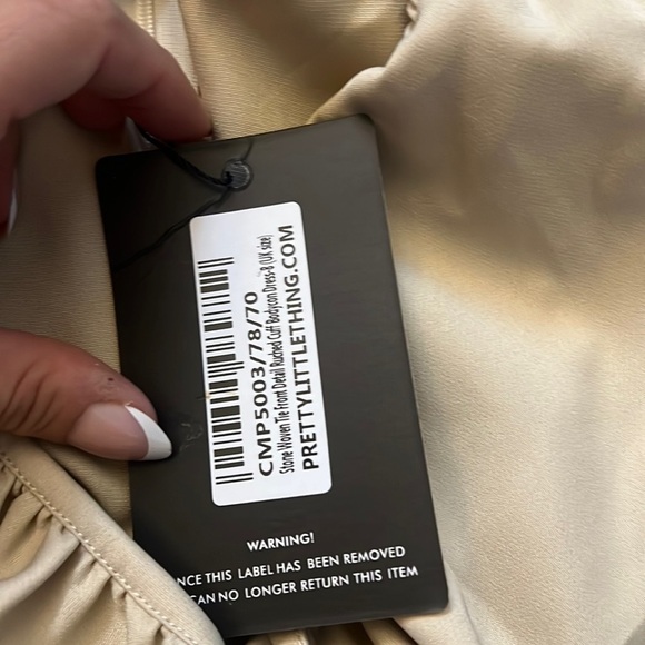 NWT PrettyLittleThings Cream Dress, Size US 4, ruching derik and tie detail - Picture 2 of 6